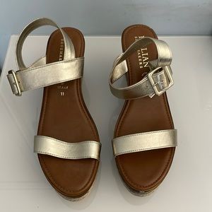 Italian Shoemakers made in Italy gold and tan wedge sandals. Size 11